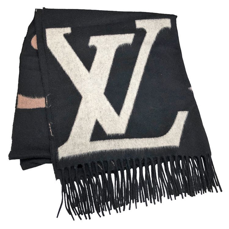 イタリア製‼️ ヴィトン マフラー ストール モノグラム ブラック シャイン LV LOUIS VUITTON ルイヴィトン モノグラム・ジャイアント ジ