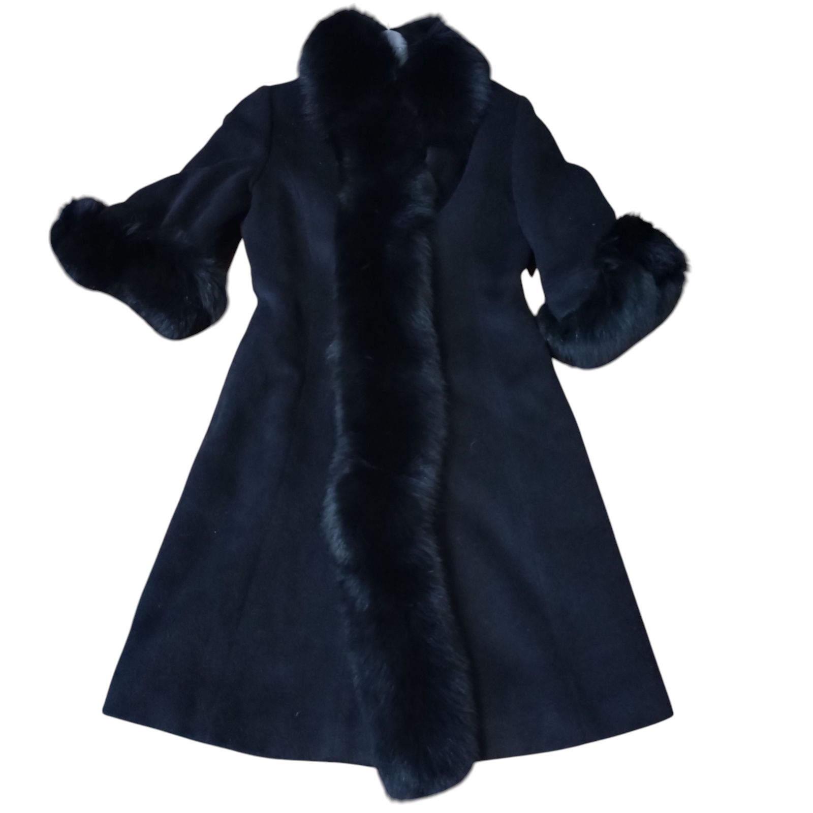 美品★MaxMara★贅沢リアルファー100%★ロングコート★ブラック カシミヤ アルパカ混】 Max Mara マックスマーラ ロングコート ファー