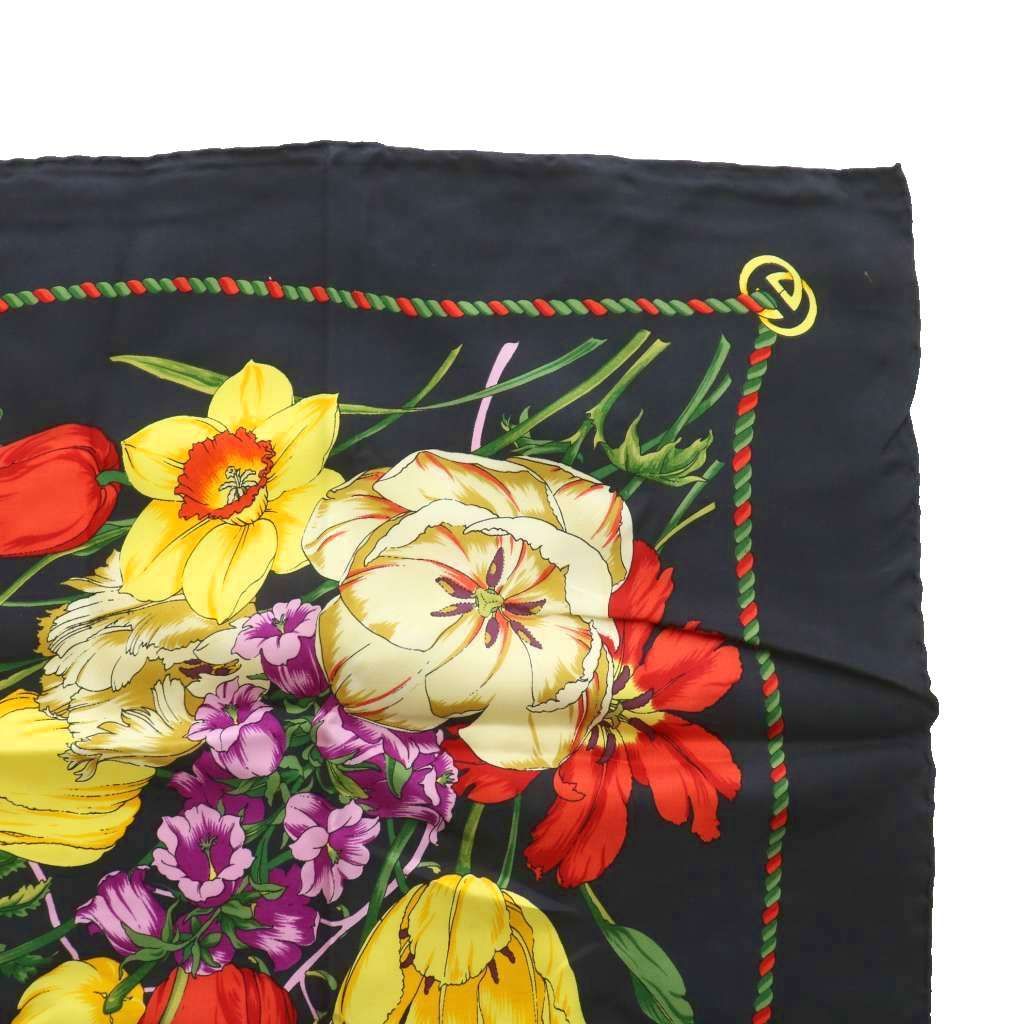 グッチ GUCCI スカーフ 大判 絹 シルク 花柄 総柄 ロゴ マルチカラー
