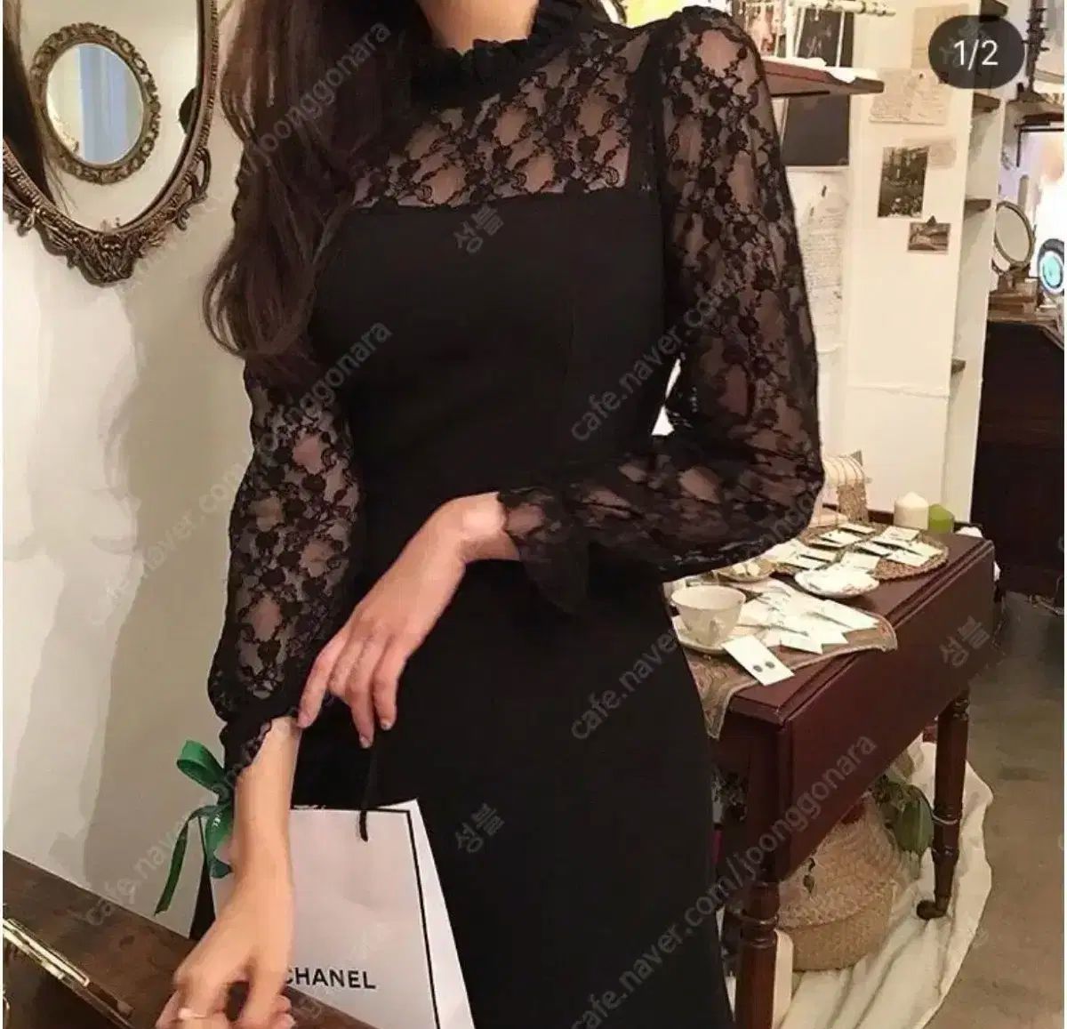  ブラックレース ロングスリーブ ミニONE PIECE SKINNYPIG Giveドレス 長袖 七分袖 ミニワンピース