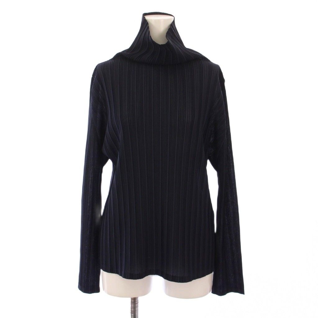 プリーツプリーズ イッセイミヤケ ネイビー ハイネック プリーツ