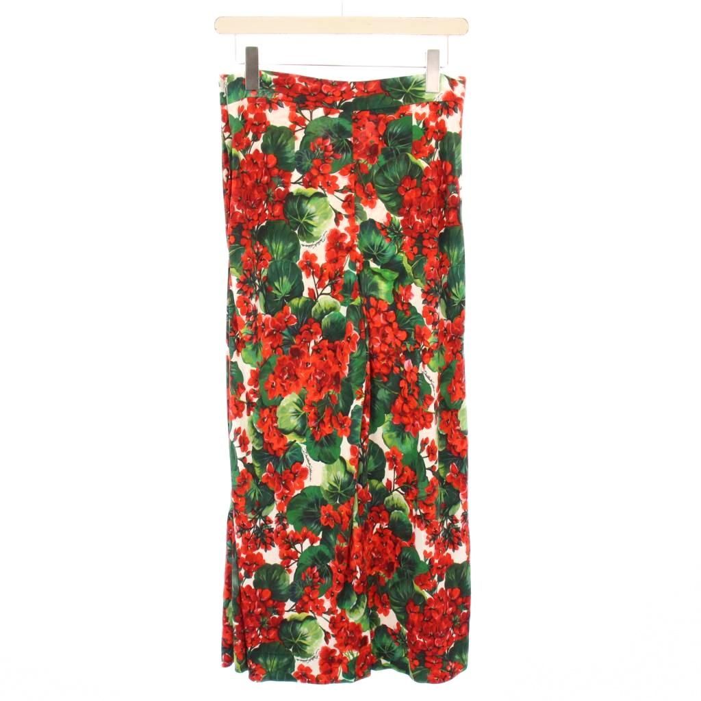 ドルチェ-ガッバーナ ドルガバ DOLCE-GABBANA ワイドパンツ スラックス ストレッチ 花柄 40 赤 レッド 緑 グリーン BB