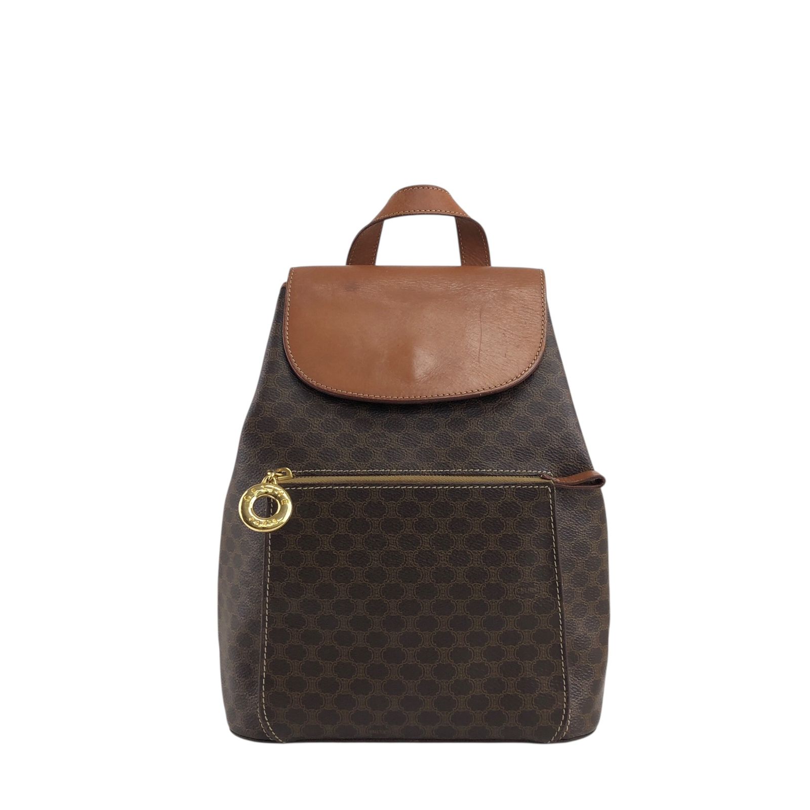 CELINE セリーヌ バックパック ブラウン ロゴ チャーム PVC レザー リュック jz 6 ee