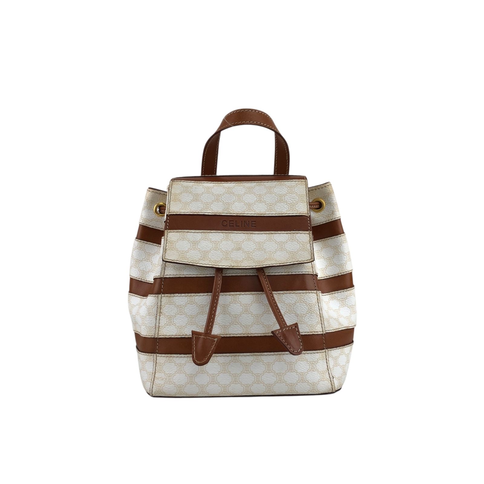 CELINE セリーヌ マカダム バックパック ホワイト ロゴ PVC レザー ボーダー リュック zpxaay