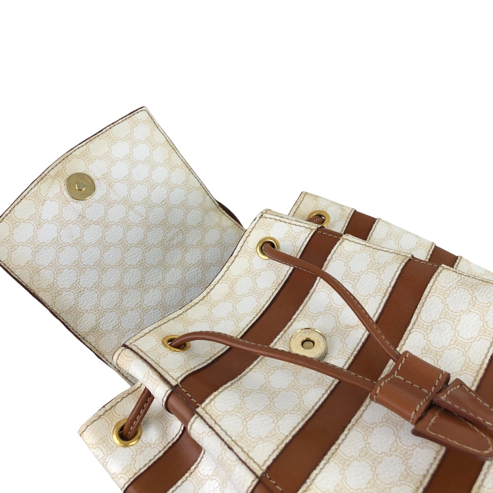  CELINE セリーヌ マカダム バックパック ホワイト ロゴ PVC レザー ボーダー リュック zpxaay リュック バックパック バッグ