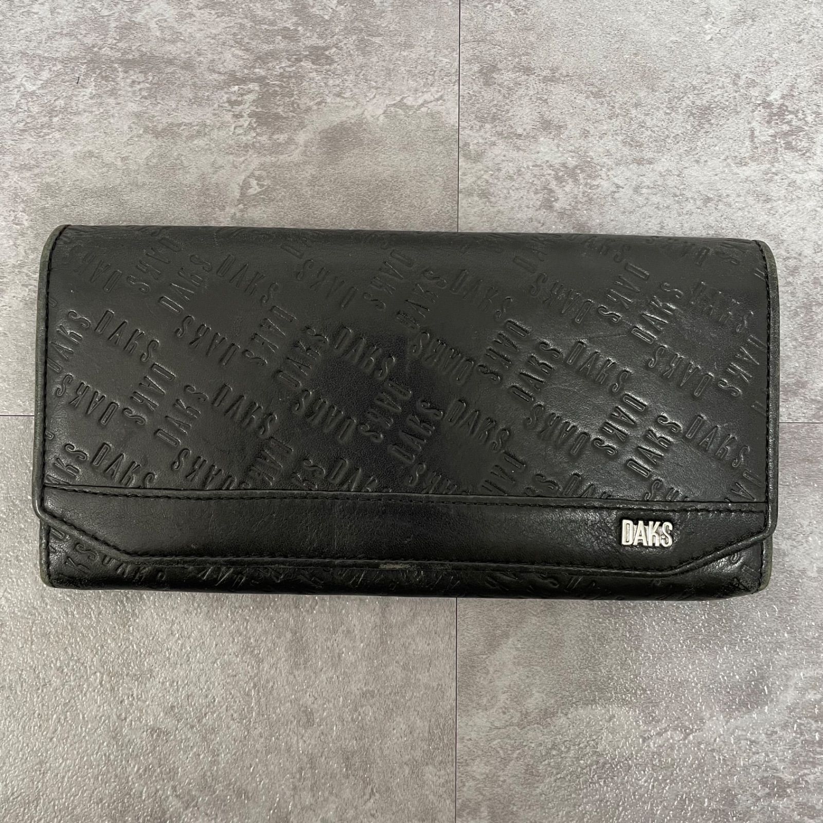 DAKS ダックス 長財布 ロングウォレット レザー ブラック チェック柄 