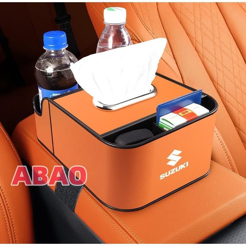 スズキ SUZUKIオレンジ車用アームレスト収納ボックス 車内収納ボックス ドリンクホルダー付き肘置き 車ティッシュボックス収納 肘おき 小物入れ 06