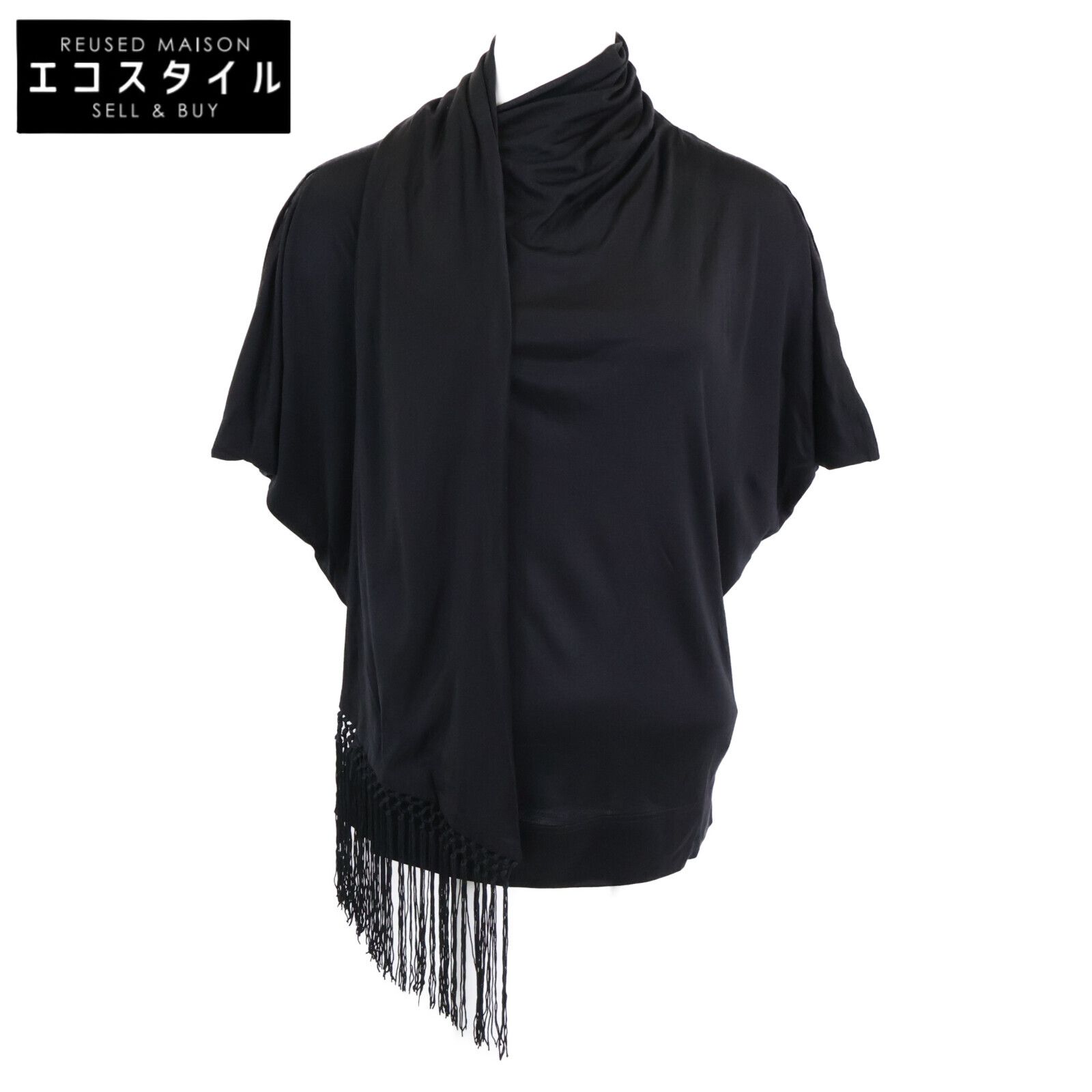 HERMES エルメス 正規 シルク フリンジ リボン付き トップス カットソー 34