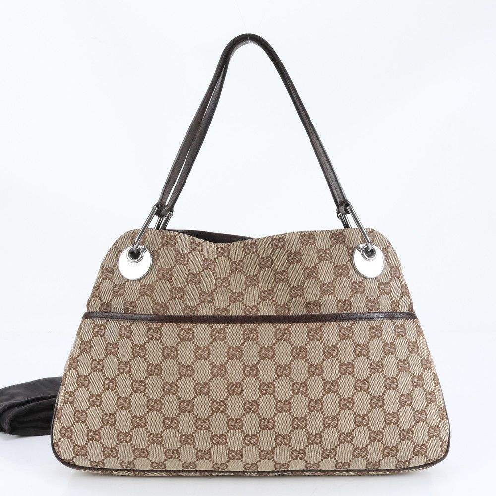 新品同様 グッチ GG キャンバス エクリプス レザー トート バッグ