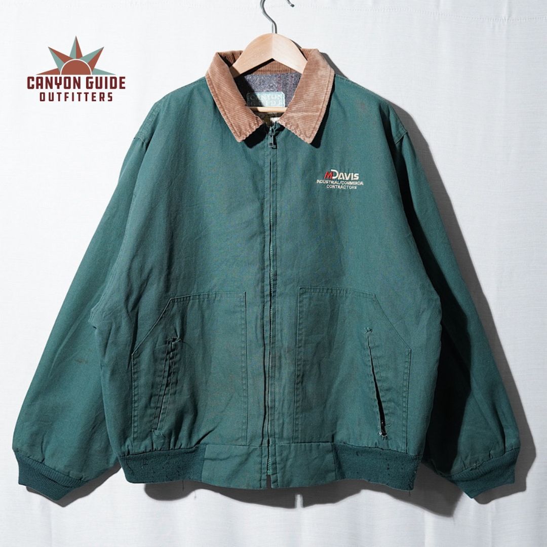90s USA製 CANYON GUIDE キャニオンガイド ワークジャケット XL グリーン ラグラン コーデュロイ襟 ブランケットライナー 雰囲気系 カバーオール オーバーサイズ ビッグシルエット ストリート アメカジ Y2K 古着 Z012