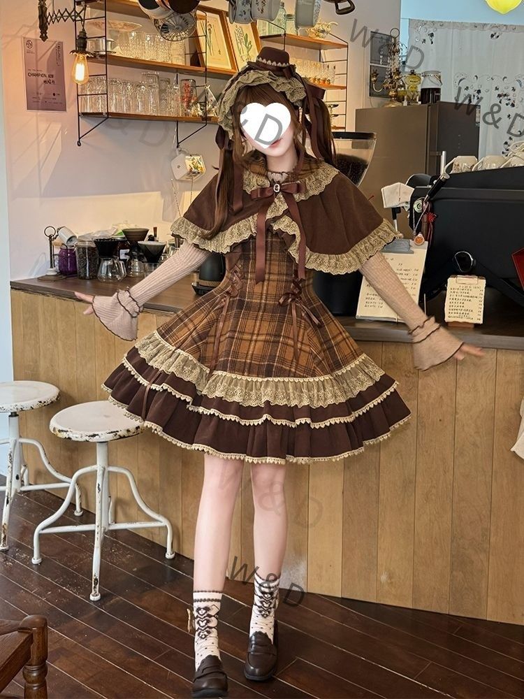 秋冬 ロリータ 3点セット ケープ ワンピース 重ね着 シルエット 体型カバー エレガント ゴシック 大人 フォーマル 秋深き日に紡ぐ 重ね着が生むエレガントなシルエット