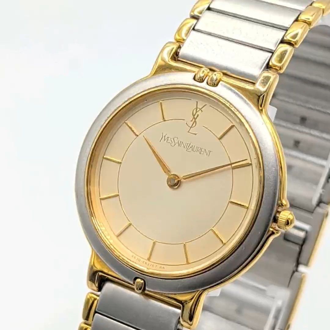 Yves Saint Laurent 4620-E62267 Watch QZ Gold Silver Combi Y2K 00S Vintage Working サンローラン 時計 クオーツ レディース ゴールド シルバー コンビ ヴィンテージ 稼働品