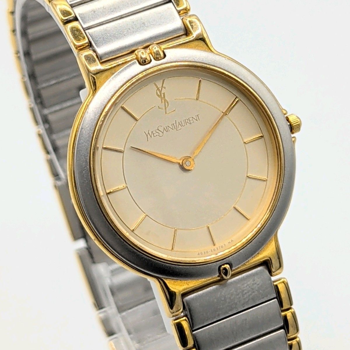 Yves Saint Laurent 4620-E62267 Watch QZ Gold Silver Combi 人気 Y2K