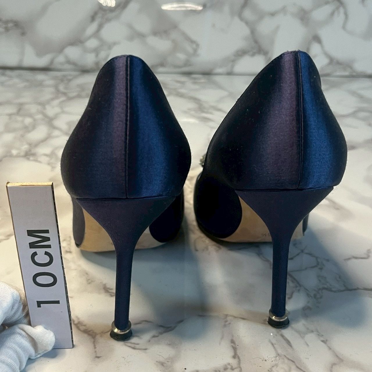 MANOLO BLAHNIK マノロブラニク サテンパンプス 36.5 ビジュー 10cm