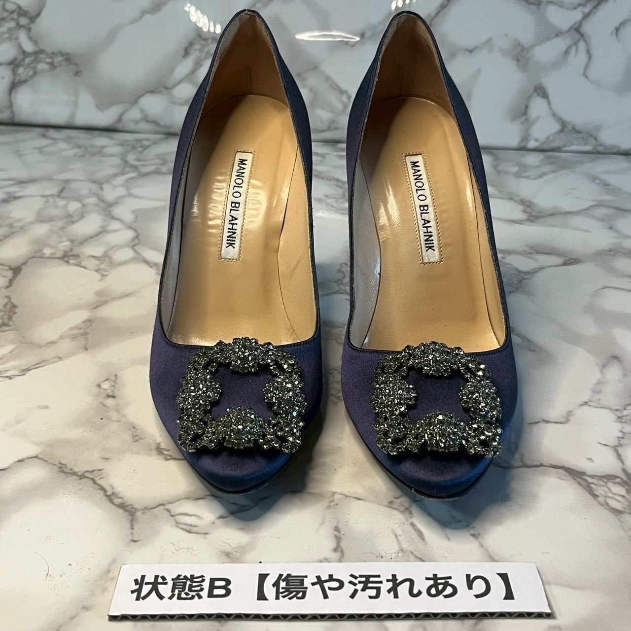MANOLO BLAHNIK マノロブラニク サテンパンプス 36.5 ビジュー 10cm