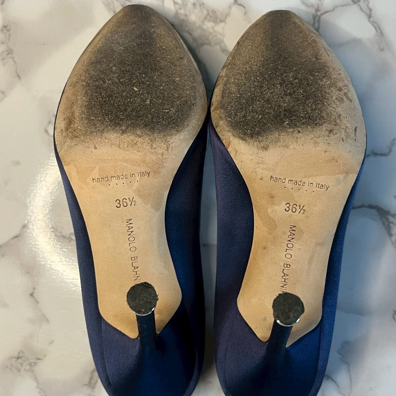 MANOLO BLAHNIK マノロブラニク サテンパンプス 36.5 ビジュー 10cm