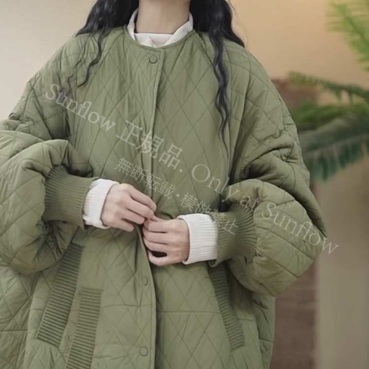 ノー コート 中綿 ライトアウター キルティング レディース ロングコート ミリタリーコート ロング丈アウター キルト ぽわん袖 ロング丈 オーバーサイズ 秋冬 ゆったり