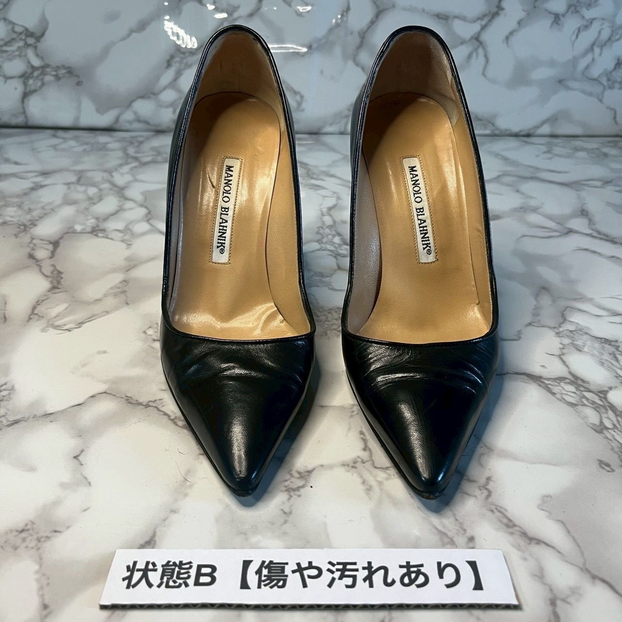 マノロ　ブラニク　ハイヒール　36.5 マノロブラニク MANOLO BLAHNIK ブラック レザーパンプス 36.5 10cm