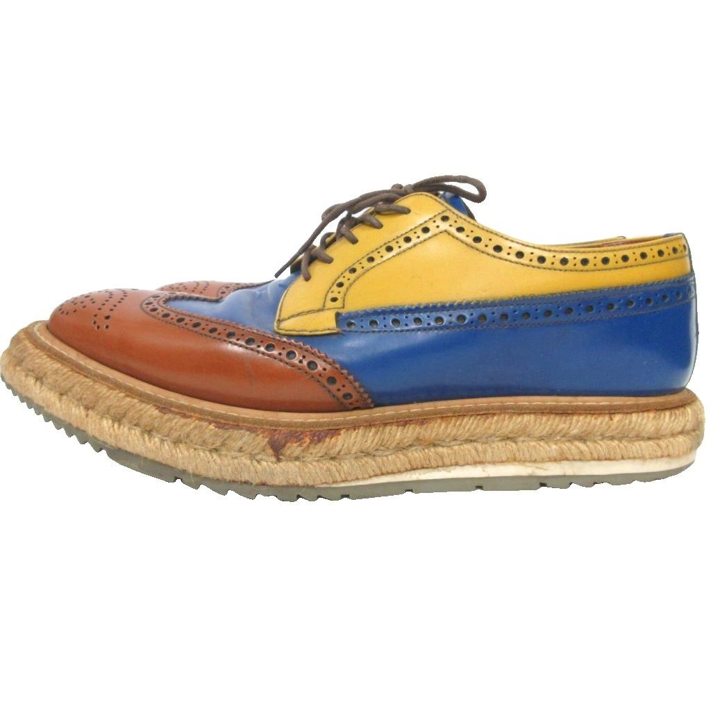 プラダ PRADA 希少 エスパドリーユ ダービーシューズ 革靴 ウイング