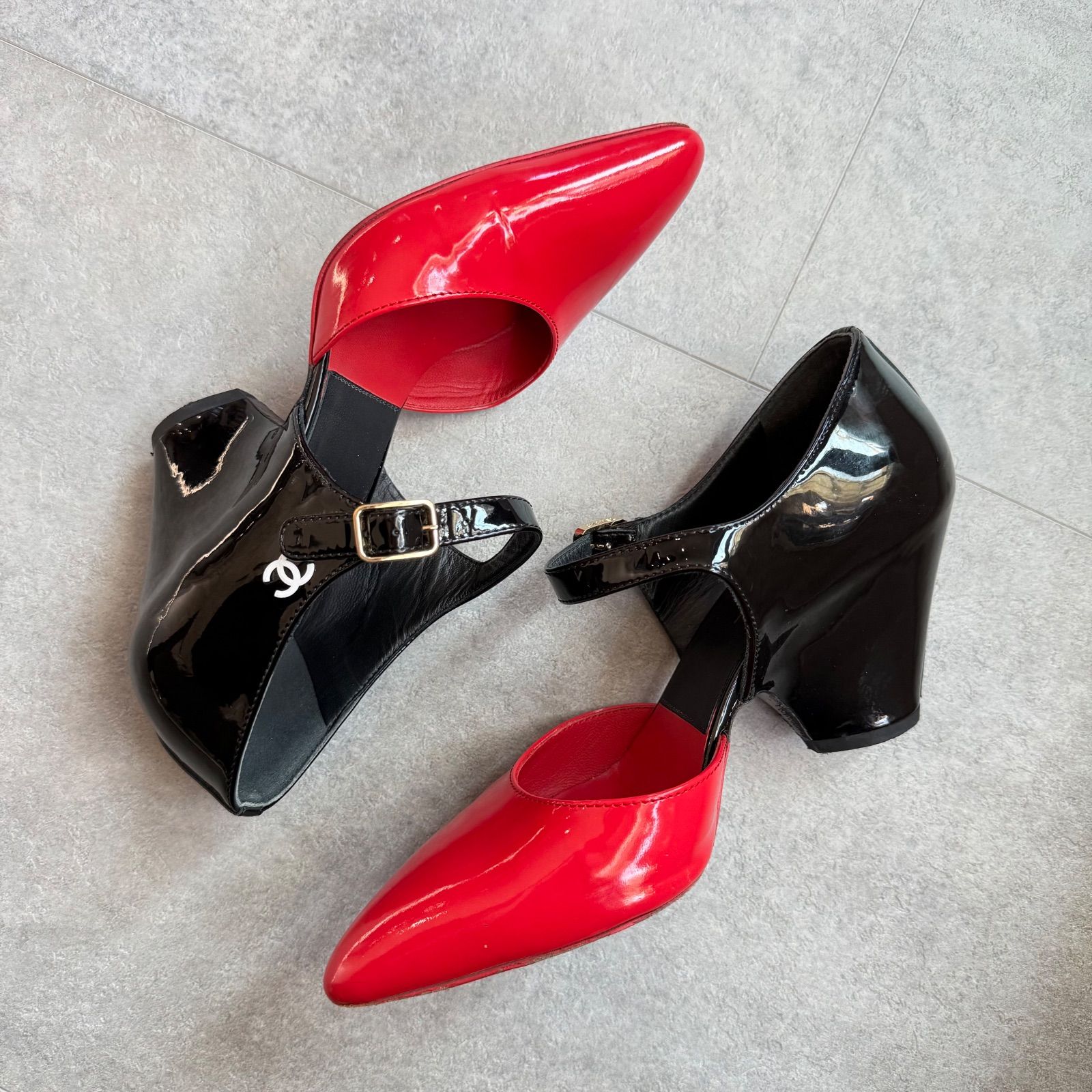 美品 CHANEL シャネル ココマーク バイカラー ストラップパンプス