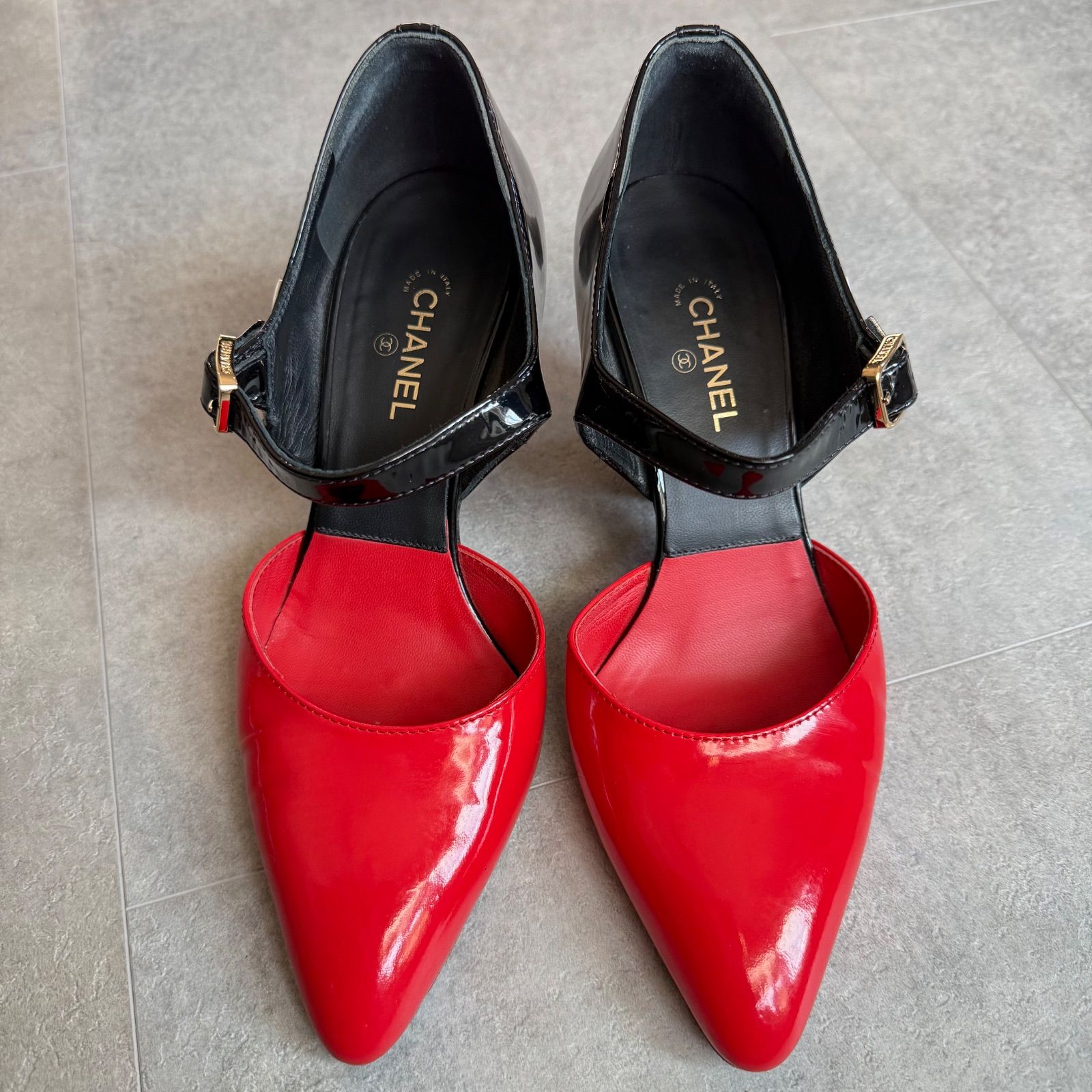 美品 CHANEL シャネル ココマーク バイカラー ストラップパンプス