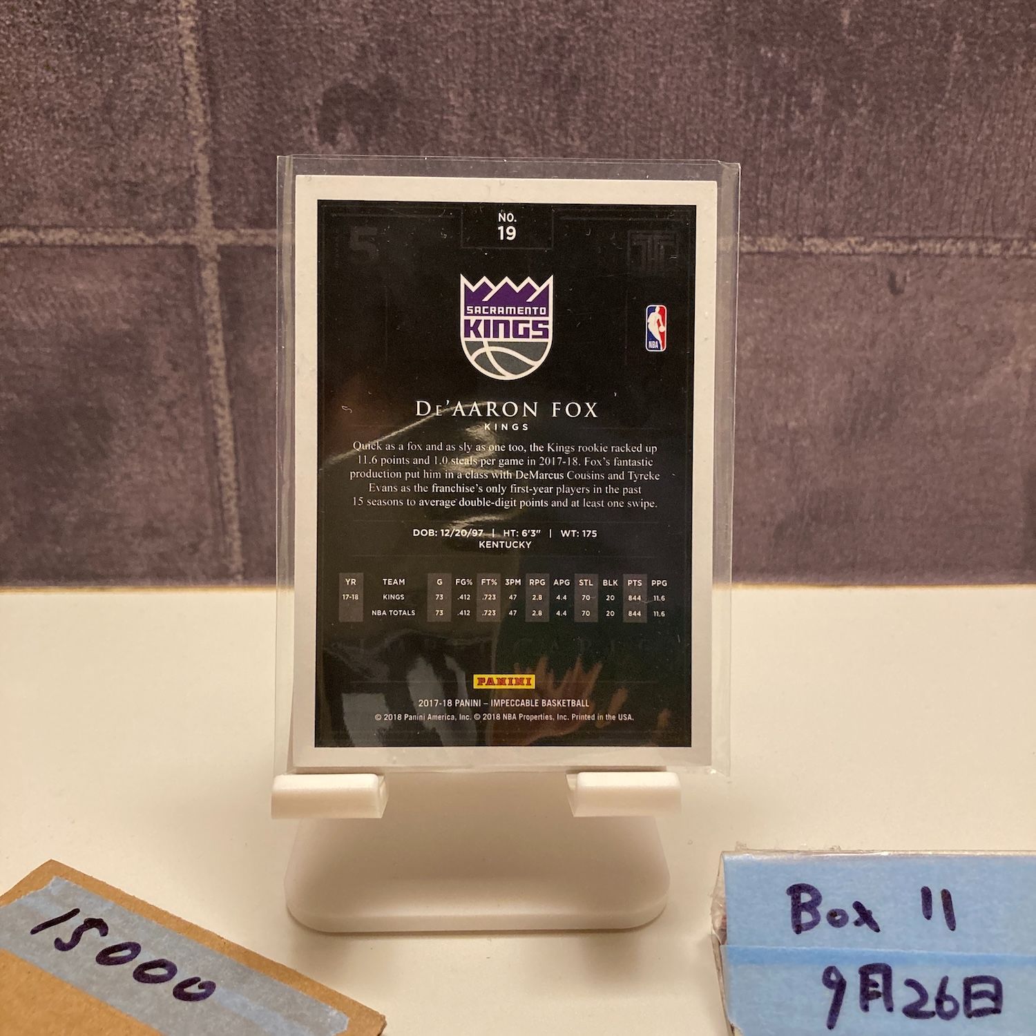 2017 Panini Impeccable De Aaron Fox 18 49 Sacramento Kings RC ルーキー Rookie カード