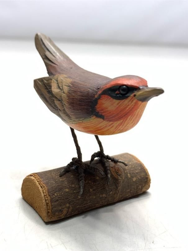 希少 アカガオアメリカムシクイ バードカービング 野鳥彫刻 木彫りの