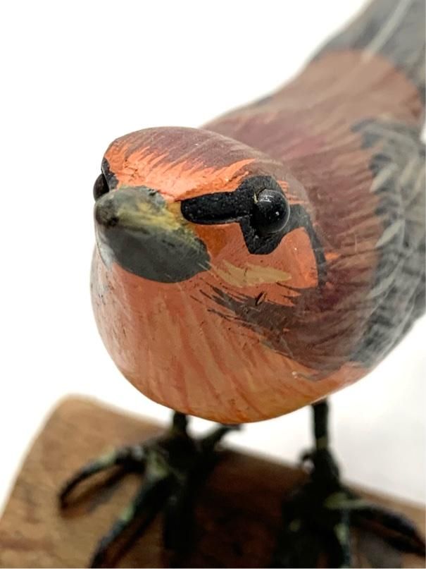 希少 アカガオアメリカムシクイ バードカービング 野鳥彫刻 木彫りの