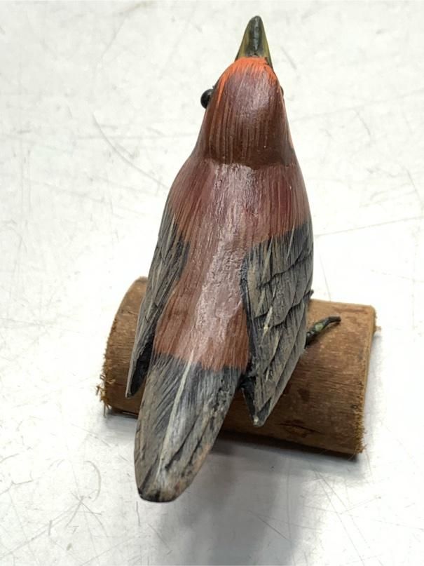 希少 アカガオアメリカムシクイ バードカービング 野鳥彫刻 木彫りの