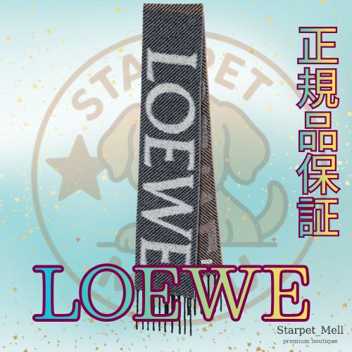 LOEWE ロエベロゴ入りウール＆アルパカ混紡マフラー ブルー