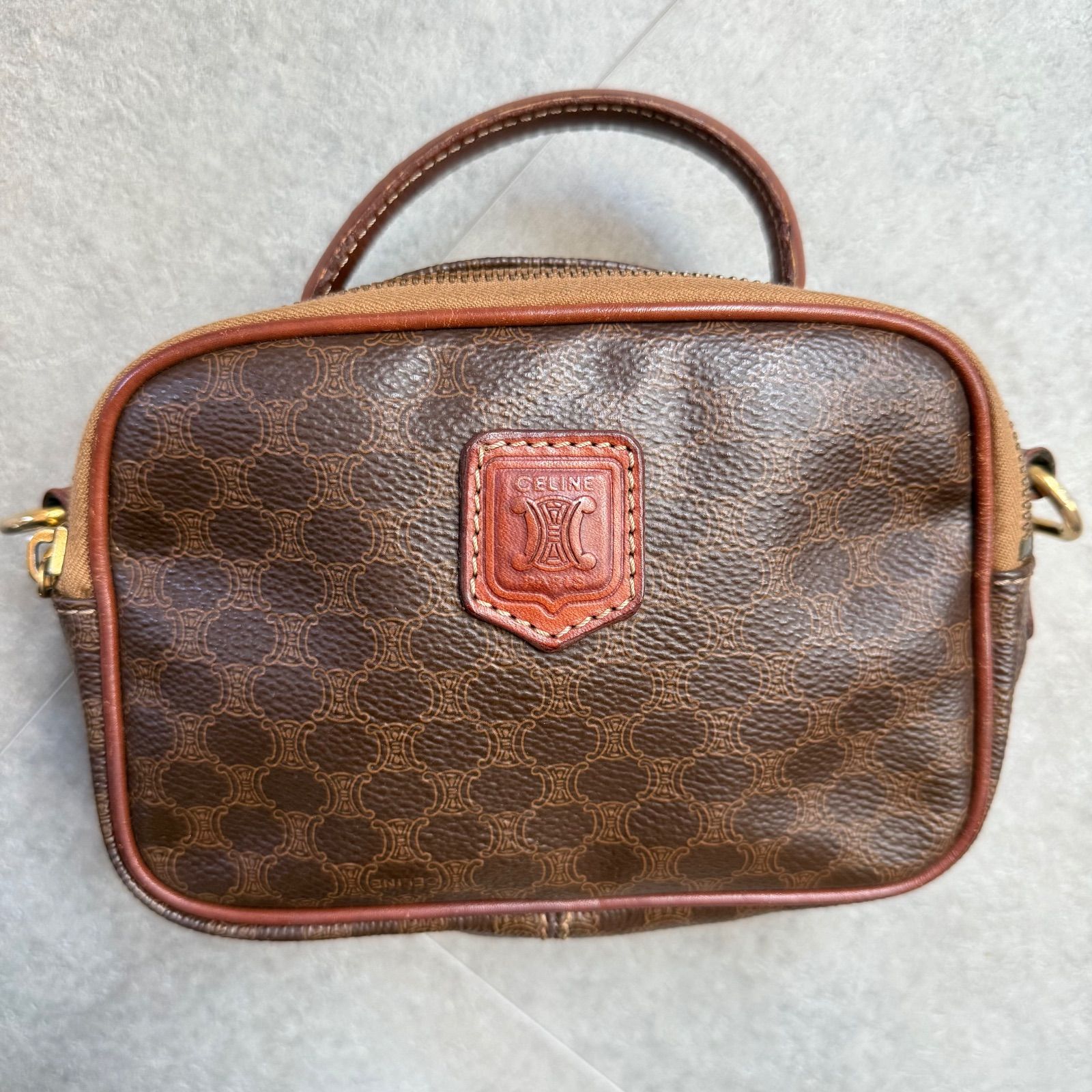 良品✨ セリーヌ　マカダム柄　トリオンフ　アクセサリーポーチ　ハンドバッグ　茶 CELINE セリーヌ マカダム柄 ヴィンテージ ミニハンドバック ポーチ