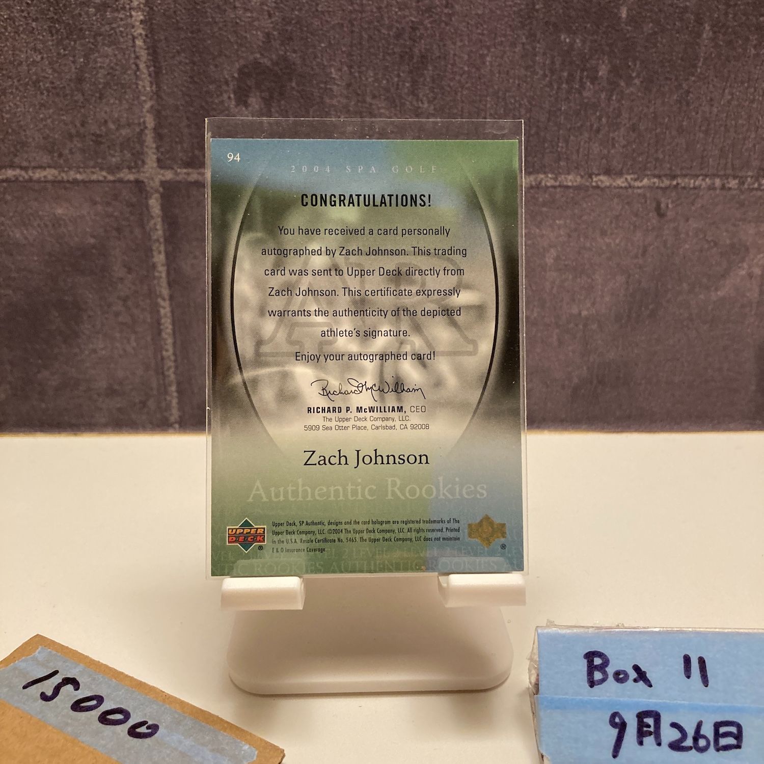 2004 Upper Deck Zach Johnson 0634 1500 直筆サインカード SP Rookies カード