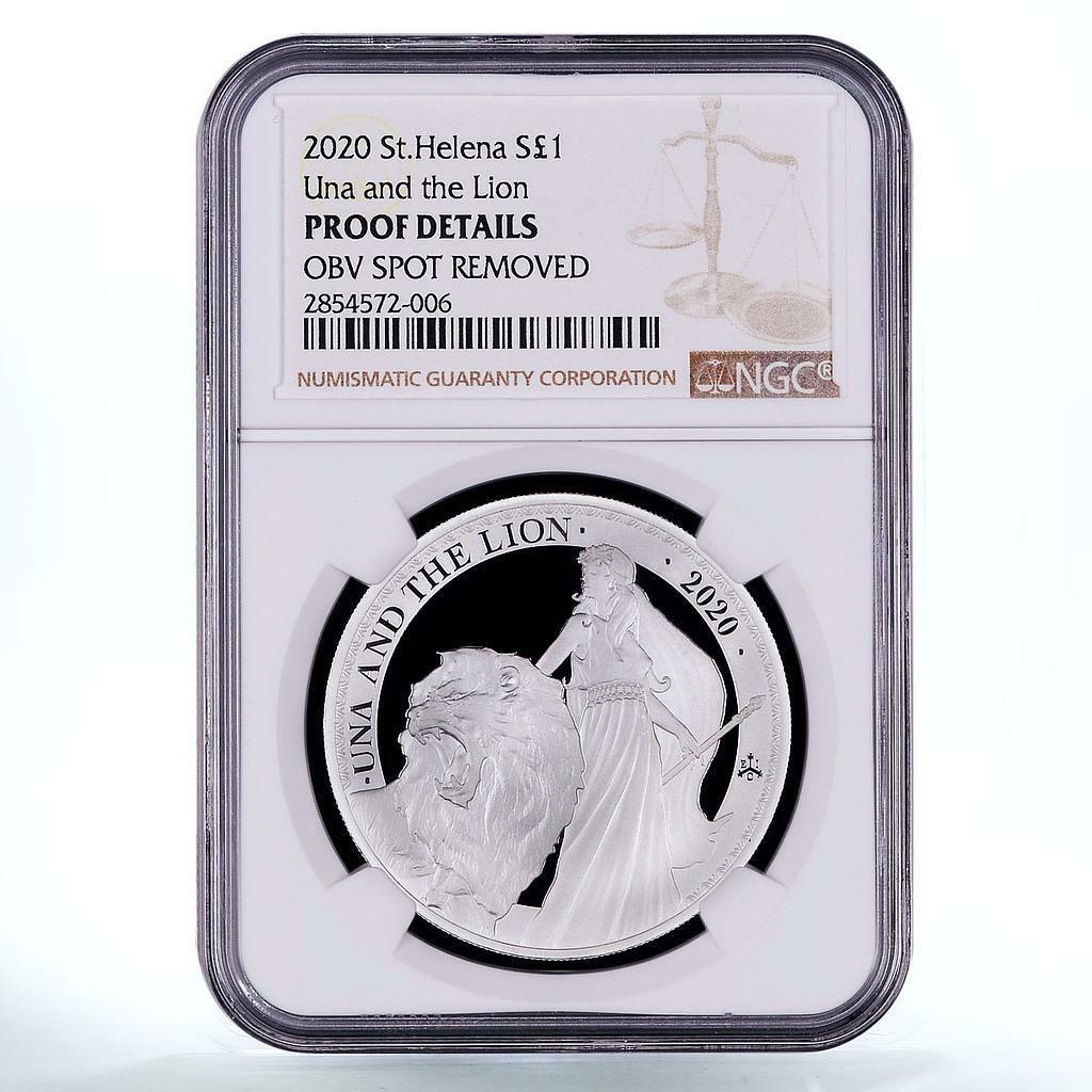 セントヘレナ 1ポンド ウナとライオン プルーフ詳細 NGC銀貨 2020