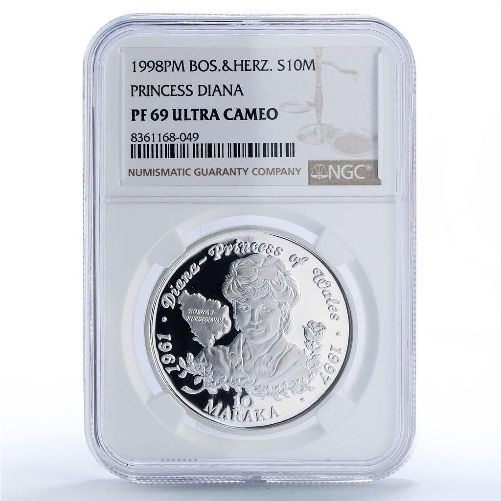 ボスニア・ヘルツェゴビナ 10マラカ ダイアナ妃 政治 PF69 NGC 銀貨
