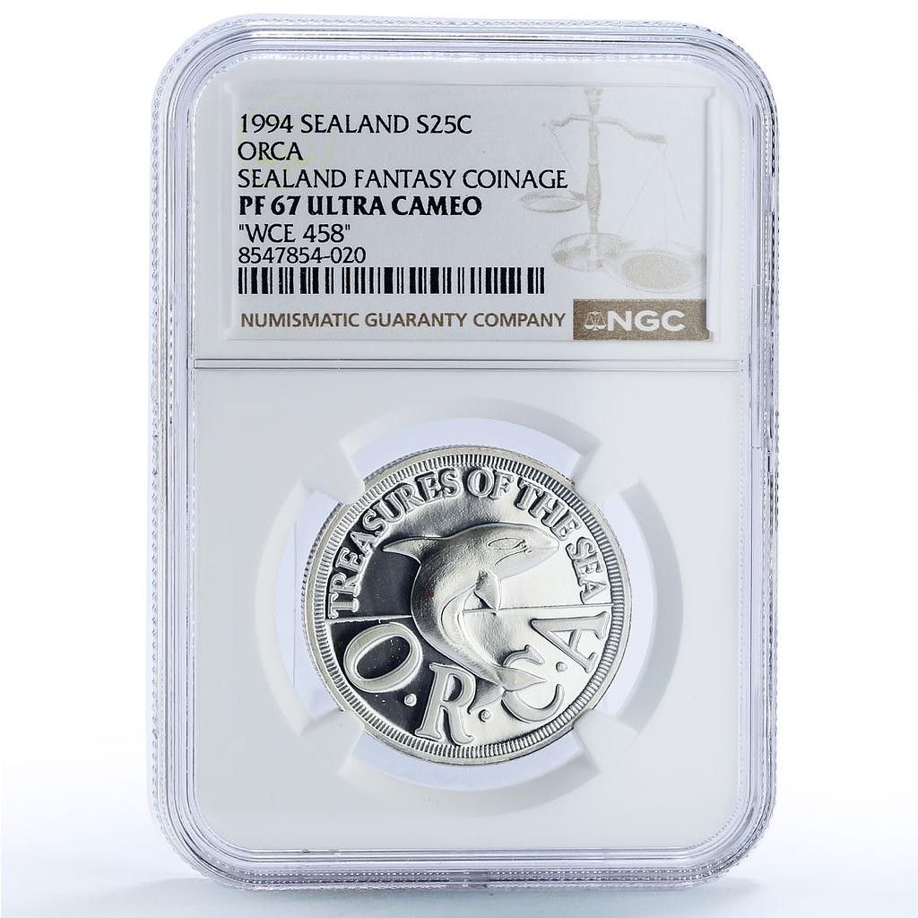 シーランド 25セント シャチ 海の宝物 ファンタジー PF68 NGC 銀貨