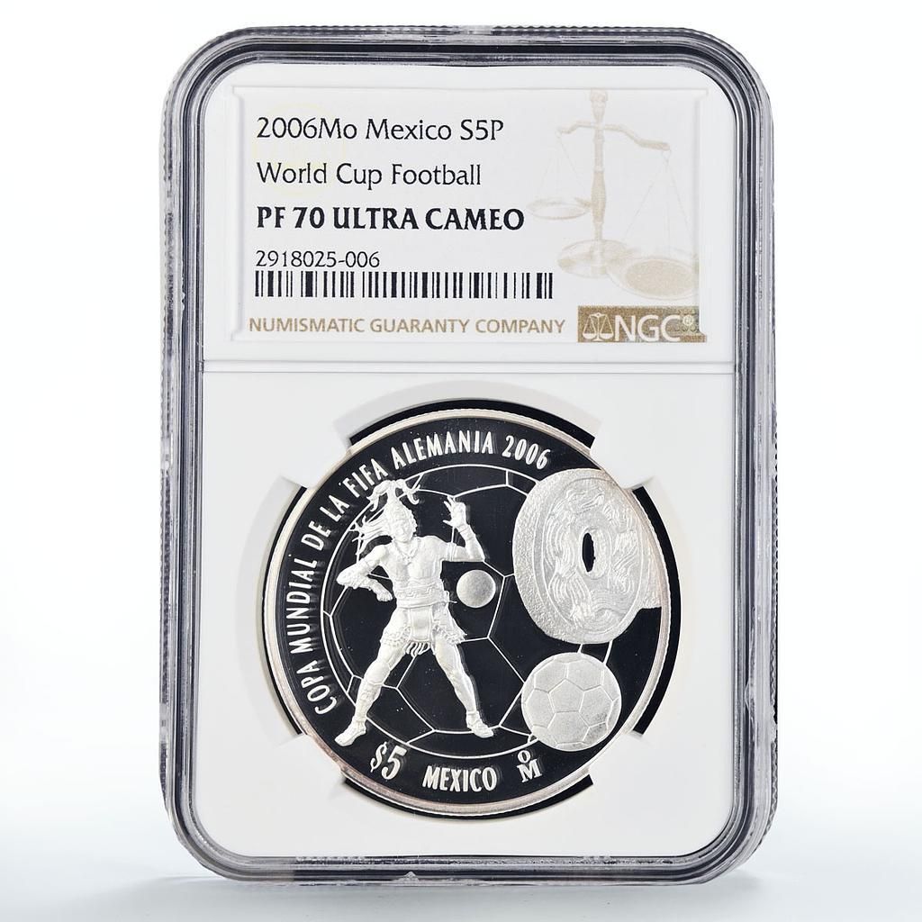 メキシコ 5ペソ サッカーワールドカップ ドイツ 選手 PF70 NGC 銀貨