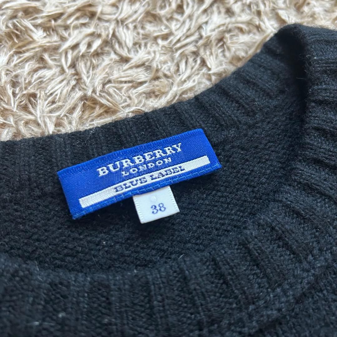 (極美品)BURBERRY BLUE LABEL ウール ニット アンサンブル BURBERRY BLUE LABEL 半袖ニットトップス 38 ブラック ウール×カシミヤ