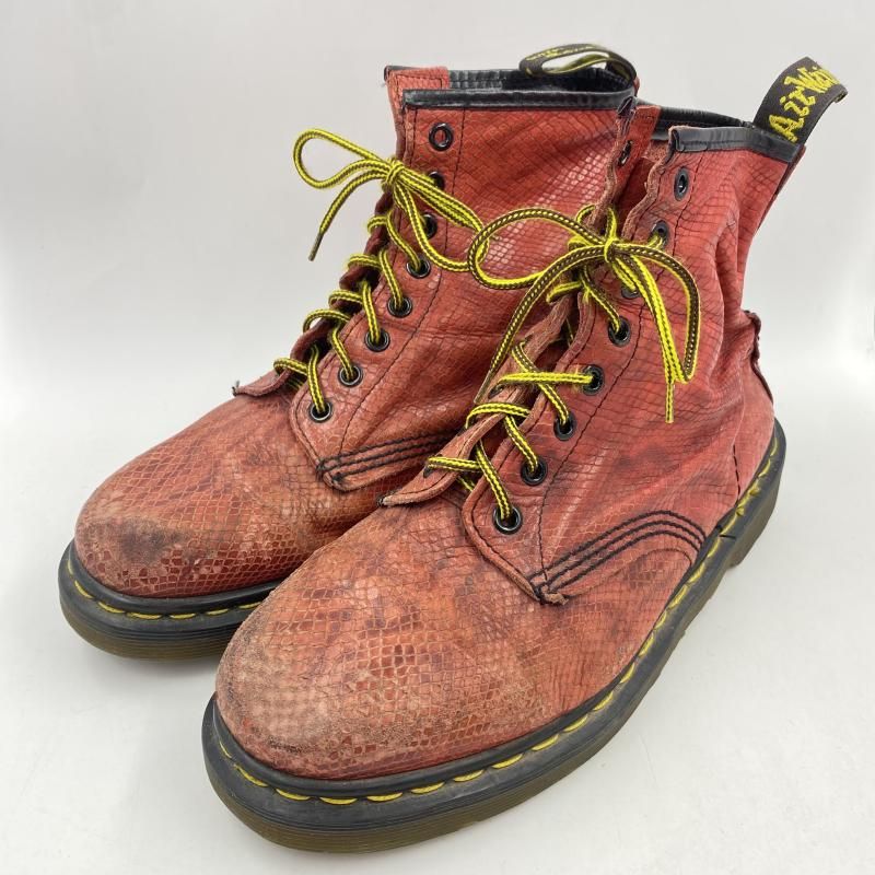 Dr. Martens イングランド製 8ホール 英国製 UK7 中古】Dr.Martens イングランド製 8ホール パイソン柄 レッド サイズ