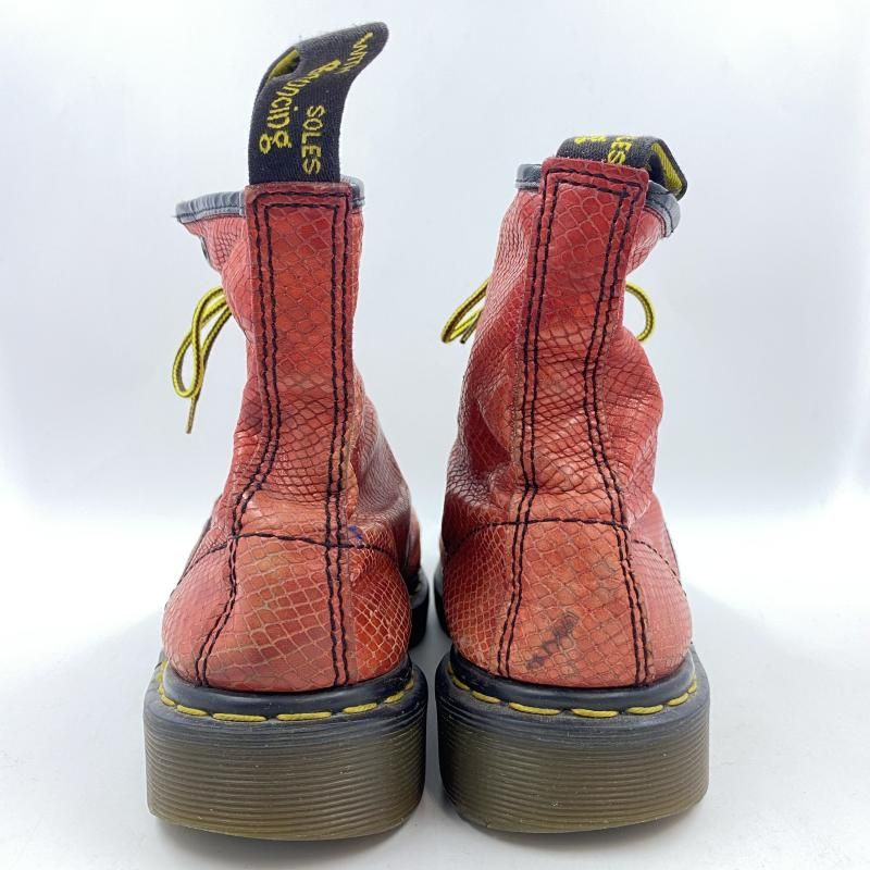 中古】Dr.Martens イングランド製 8ホール パイソン柄 レッド サイズ