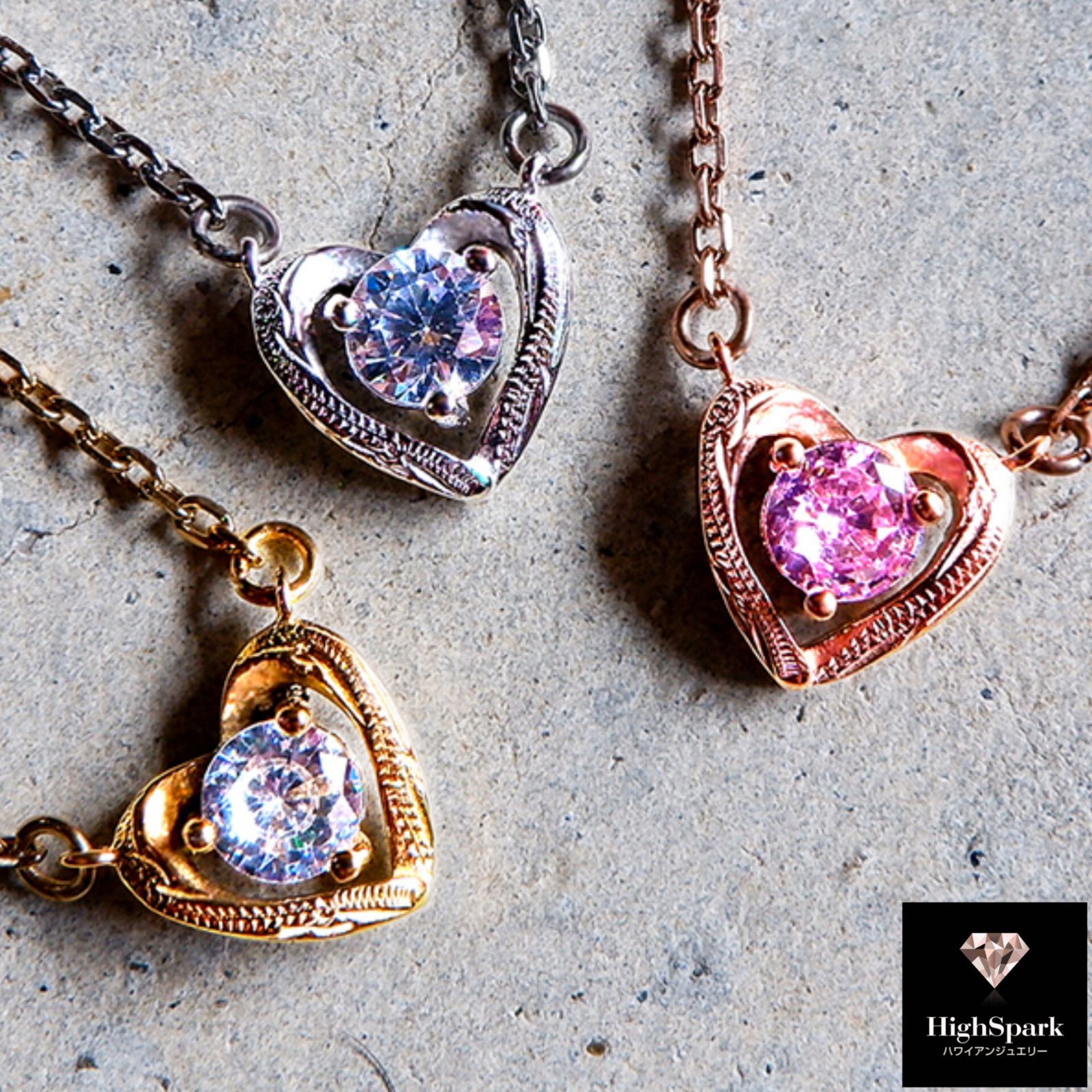 新作登場！ ハワイアンジュエリー オープンハートネックレス 大粒ジルコニア サージカルステンレス