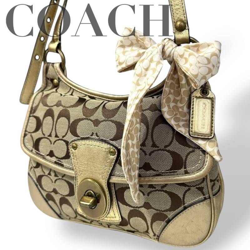 COACH コーチ☆ショルダーバッグ シグネチャー ターンロック スカーフ 