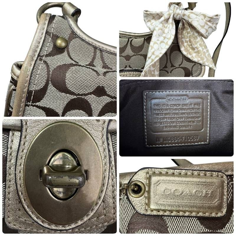 COACH コーチ☆ショルダーバッグ シグネチャー ターンロック スカーフ 