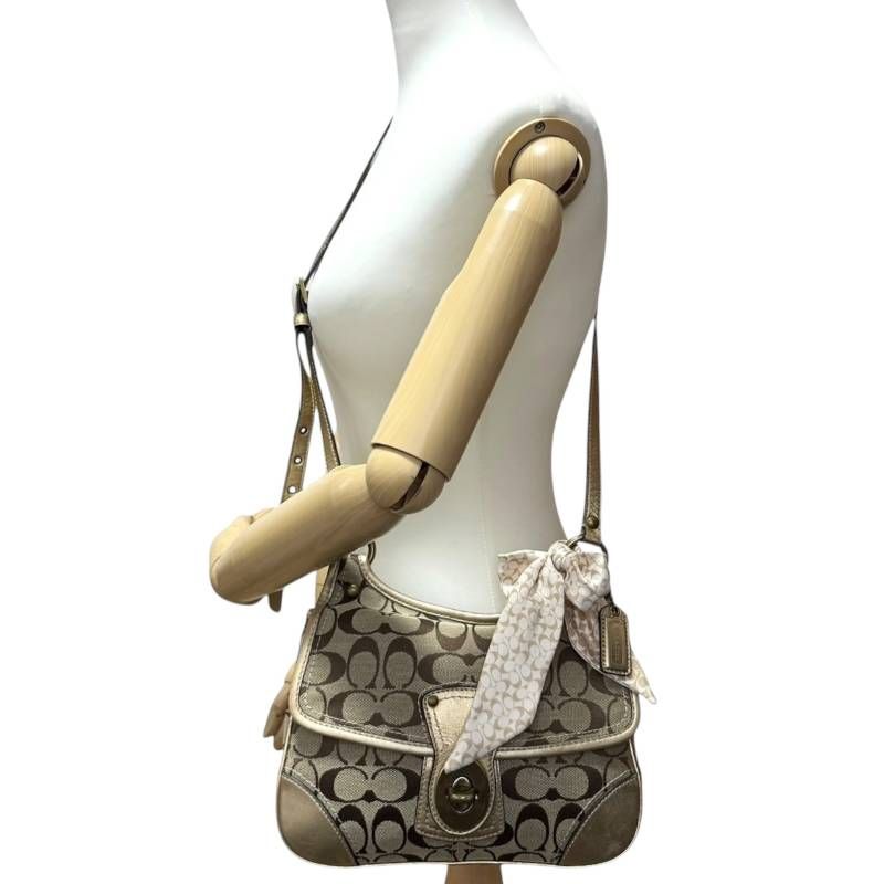 COACH コーチ☆ショルダーバッグ シグネチャー ターンロック スカーフ 