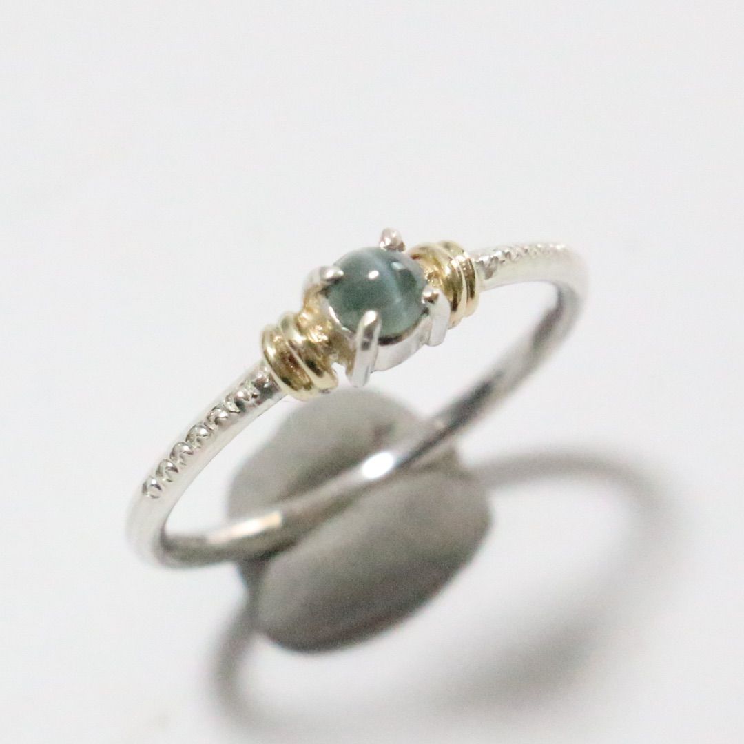 アレキサンドライトキャッツアイのK10YG小ワッカWミル打ちシルバー