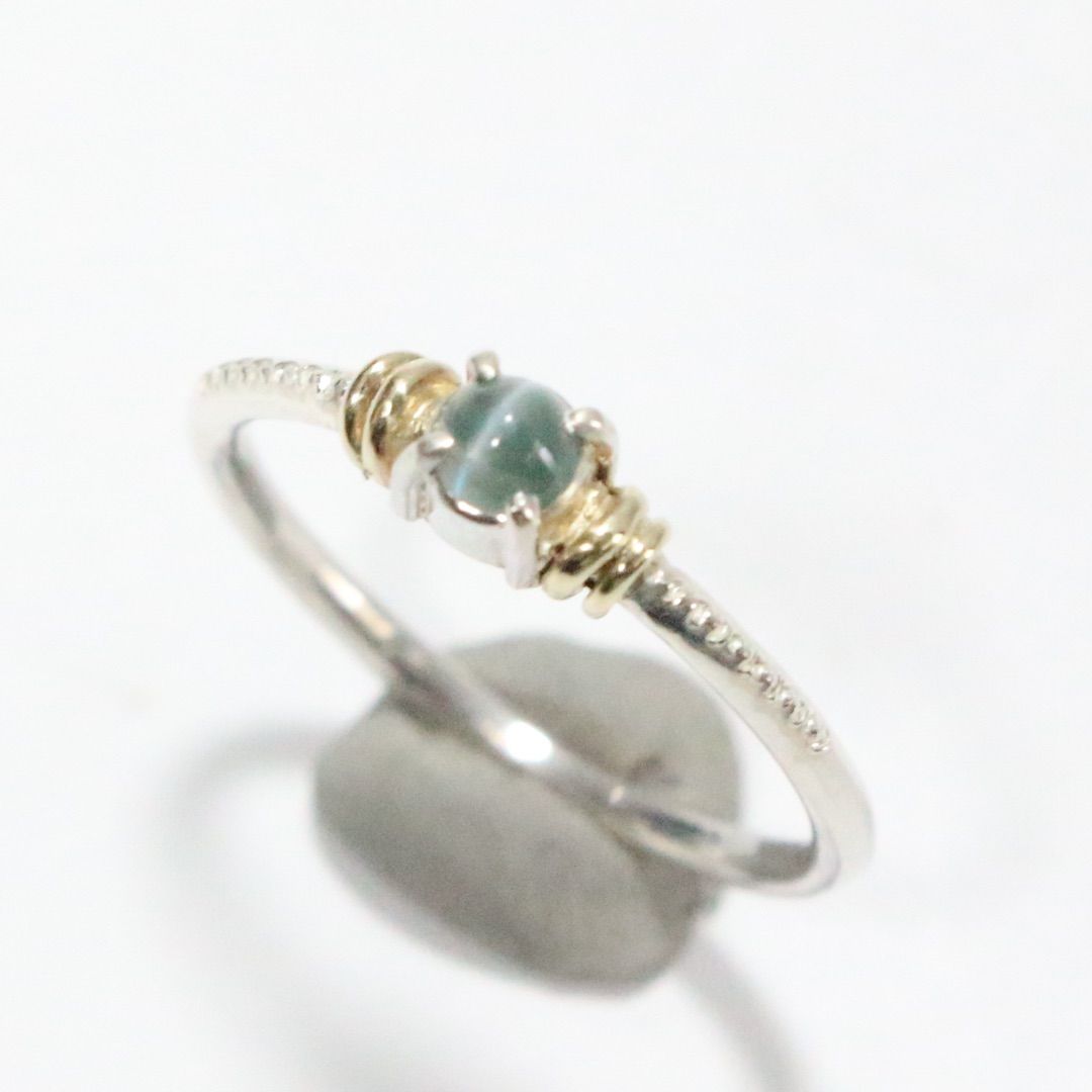 アレキサンドライトキャッツアイのK10YG小ワッカWミル打ちシルバー