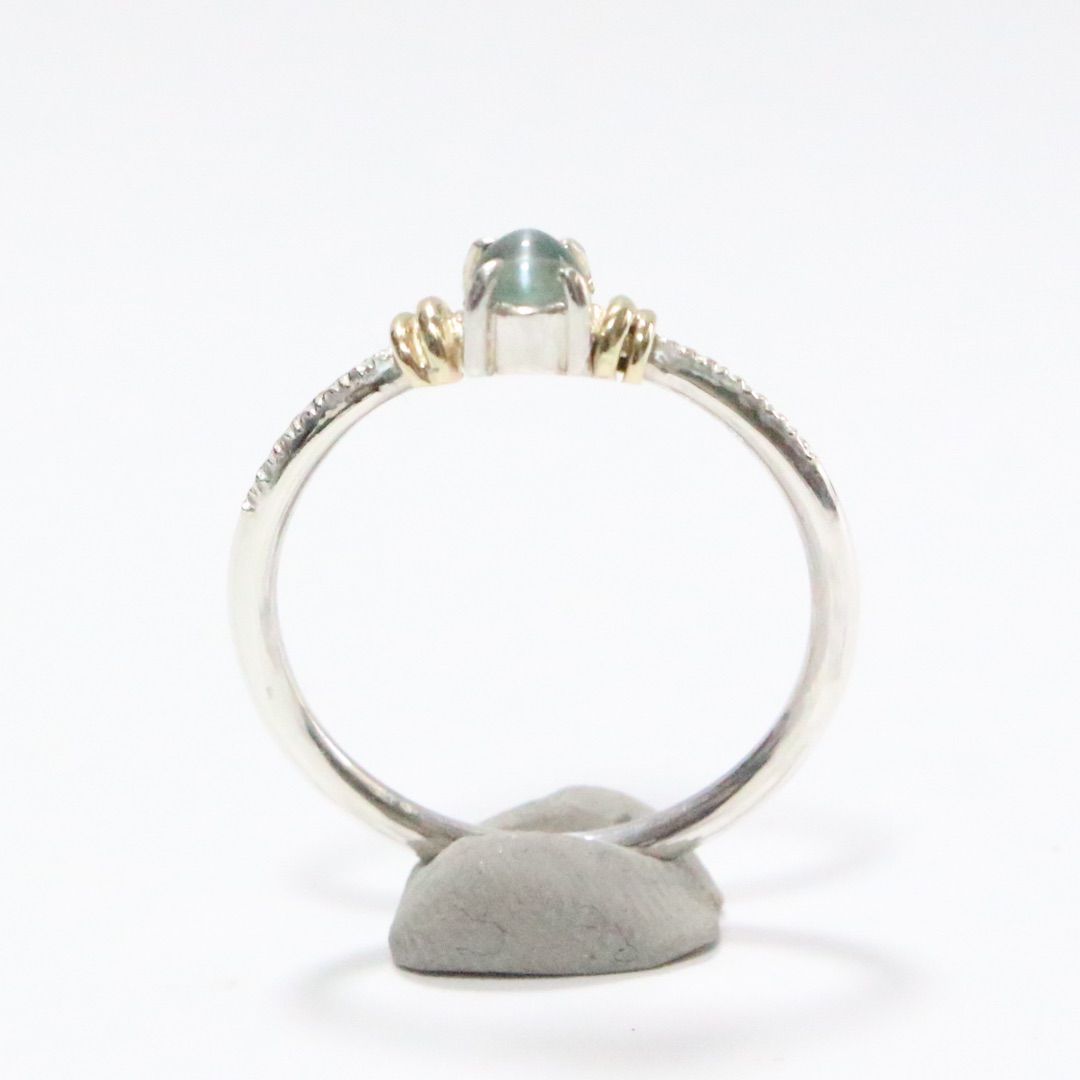 アレキサンドライトキャッツアイのK10YG小ワッカWミル打ちシルバー