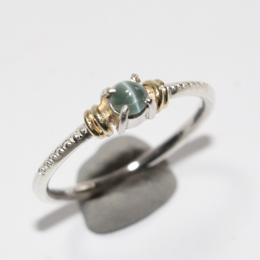 アレキサンドライトキャッツアイのK10YG小ワッカWミル打ちシルバー