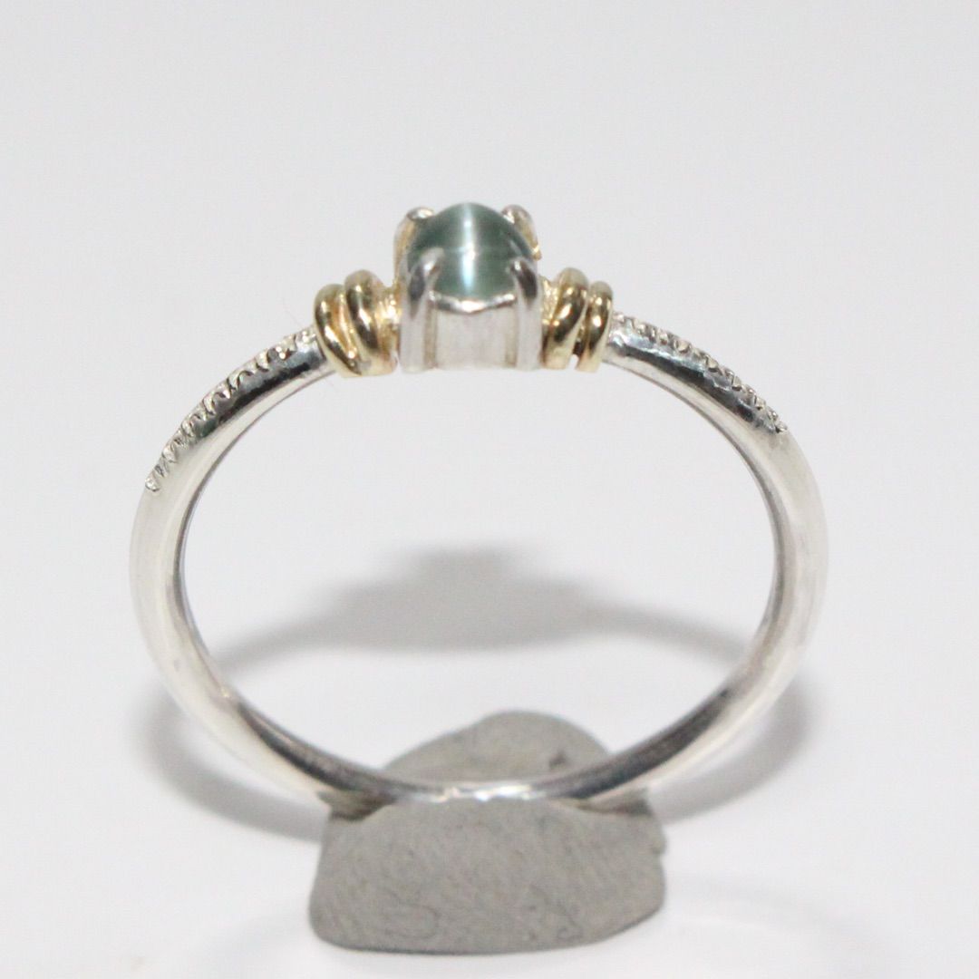 アレキサンドライトキャッツアイのK10YG小ワッカWミル打ちシルバー