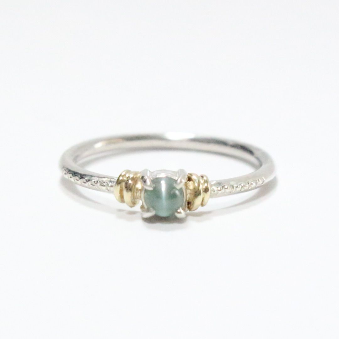 アレキサンドライトキャッツアイのK10YG小ワッカWミル打ちシルバーリング10号 アレキサンドライトキャッツアイのK10YG小ワッカWミル打ちシルバー