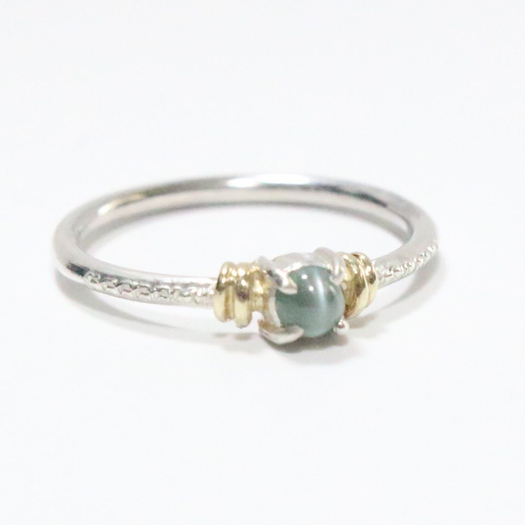 アレキサンドライトキャッツアイのK10YG小ワッカWミル打ちシルバーリング10号 アレキサンドライトキャッツアイのK10YG小ワッカWミル打ちシルバー